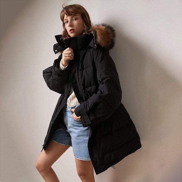 Oversized Puffer Down Winter Coat with Faux Fur Hood