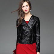 Short Faux Leather Jacket With Zip Up Pockets