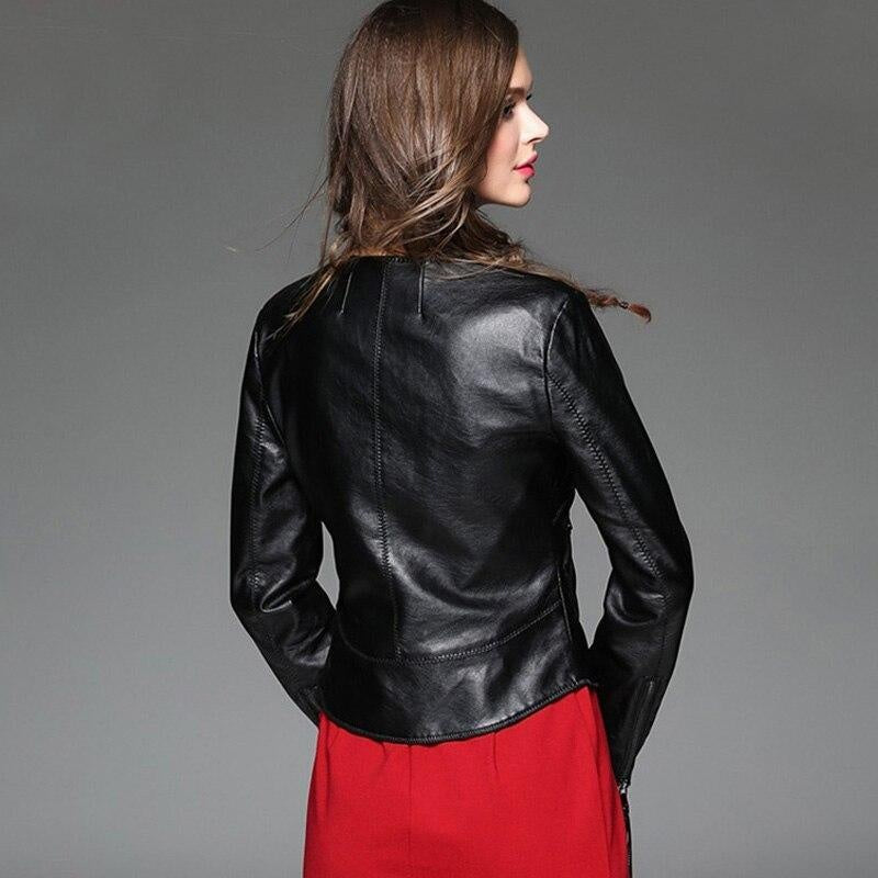 Short Faux Leather Jacket With Zip Up Pockets