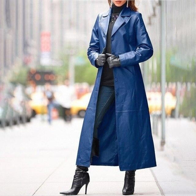 Long Faux Leather Trench Coat Plus Size