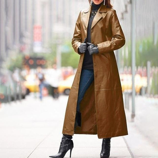 Long Faux Leather Trench Coat Plus Size