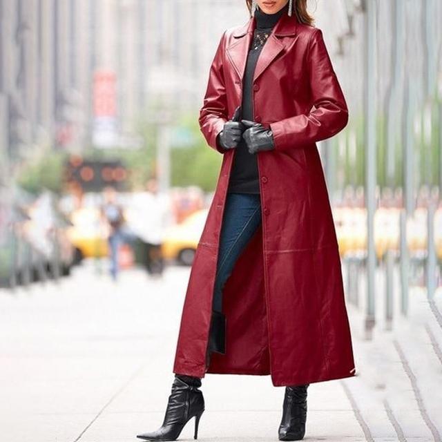 Long Faux Leather Trench Coat Plus Size