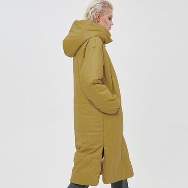 Faux Leather Long Windproof Parka
