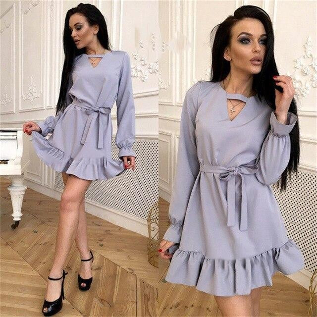 Long Sleeve Ruffle Mini Dress With Bell Sleeves