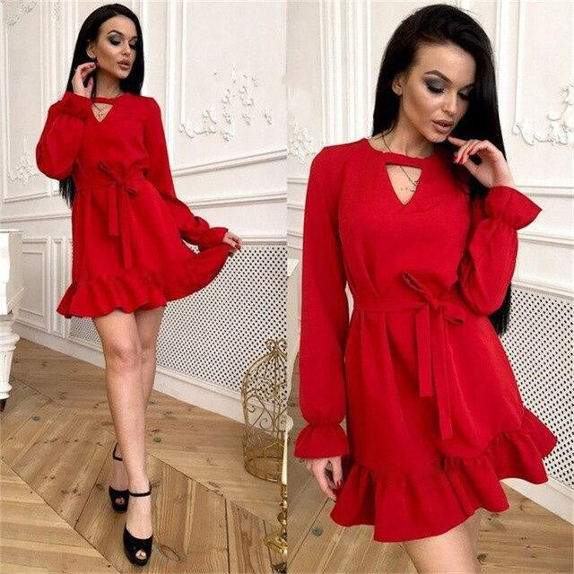 Long Sleeve Ruffle Mini Dress With Bell Sleeves