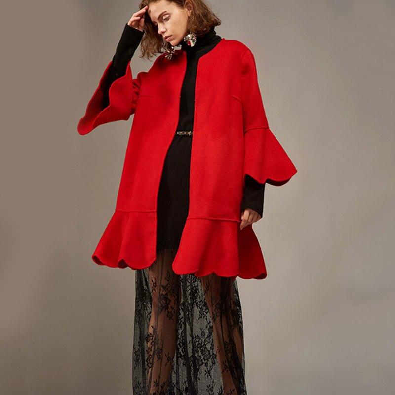 Ruffle Hem Short Coat With Bell Sleeves