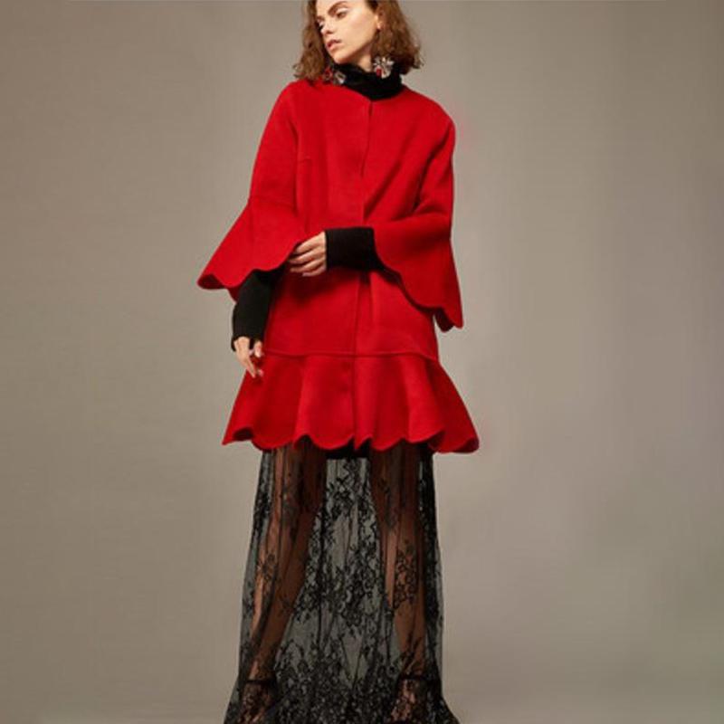 Ruffle Hem Short Coat With Bell Sleeves