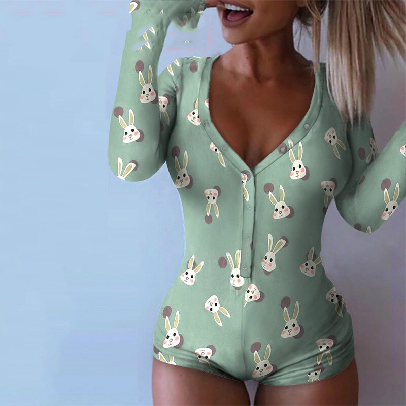 Rabbit V-neck Cute Long Sleeve Bodysui - MomyMall