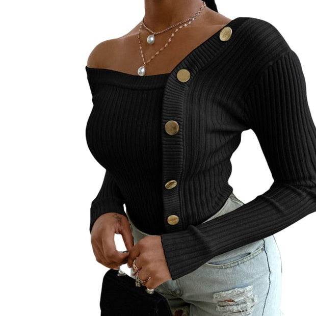 Casual Slim Femme Ladies Solid Sweater - MomyMall S / black