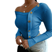 Casual Slim Femme Ladies Solid Sweater - MomyMall S / Blue