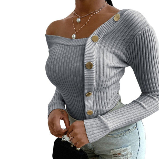 Casual Slim Femme Ladies Solid Sweater - MomyMall S / gray