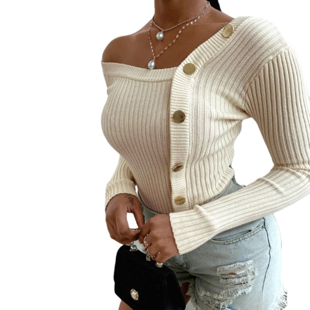 Casual Slim Femme Ladies Solid Sweater - MomyMall S / white