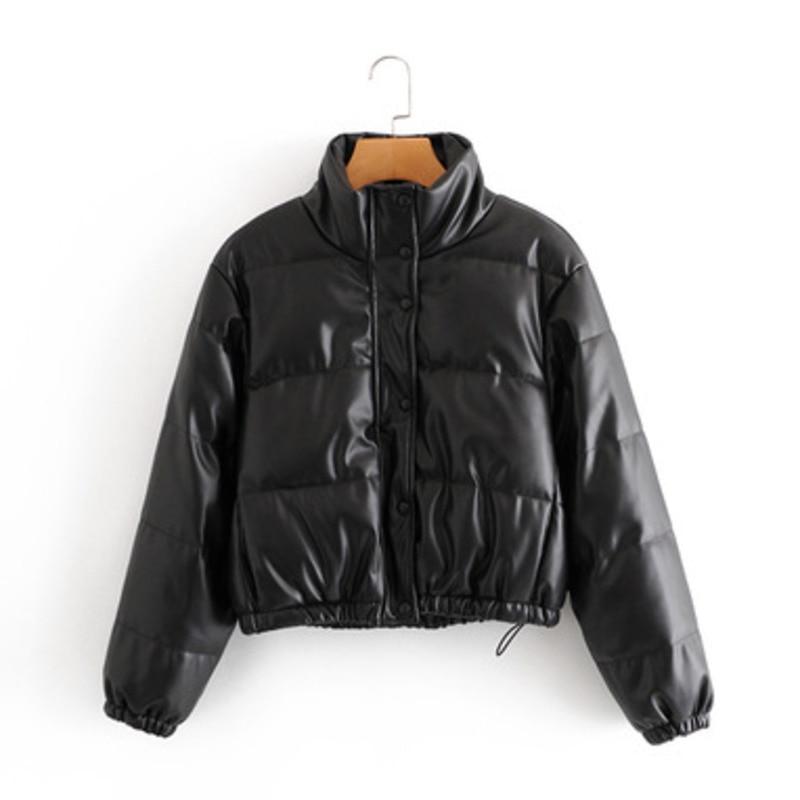 Faux Leather Short Puffer Coat