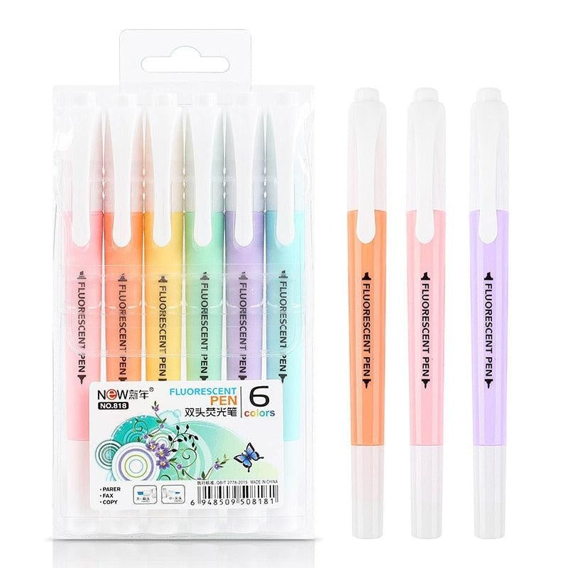 Double Head Fluorescent Highlighter Pen Markers Pastel Drawing Pen for Student School Office Supplies Cute Stationery - MomyMall