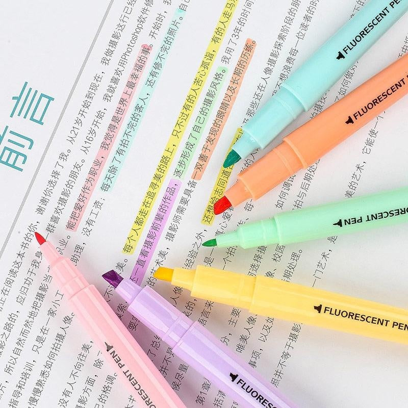 Double Head Fluorescent Highlighter Pen Markers Pastel Drawing Pen for Student School Office Supplies Cute Stationery - MomyMall