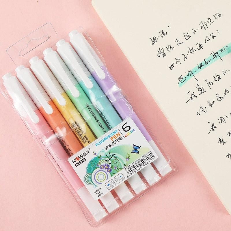 Double Head Fluorescent Highlighter Pen Markers Pastel Drawing Pen for Student School Office Supplies Cute Stationery - MomyMall