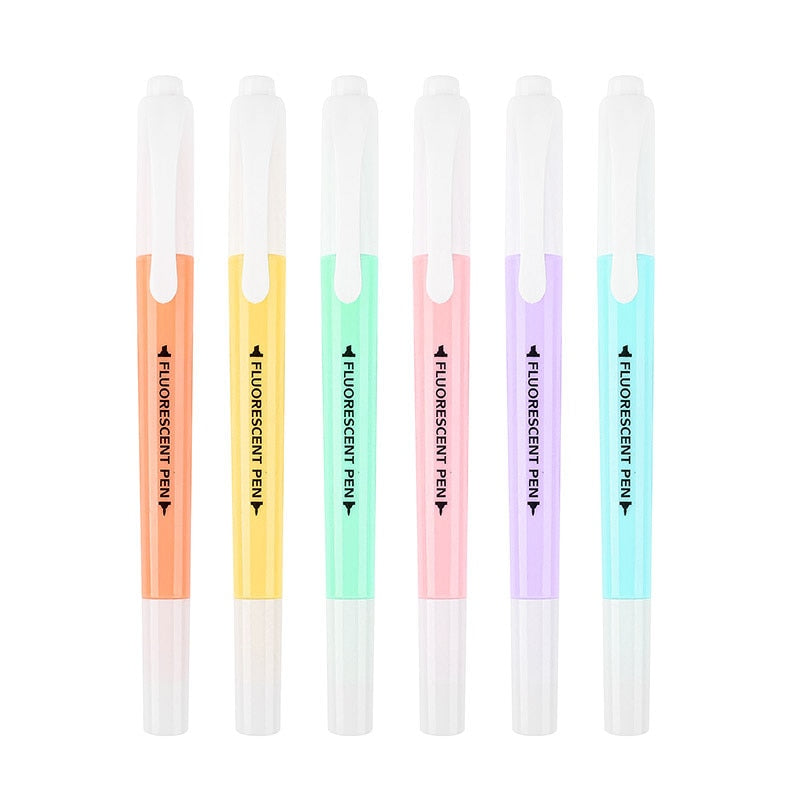 Double Head Fluorescent Highlighter Pen Markers Pastel Drawing Pen for Student School Office Supplies Cute Stationery - MomyMall