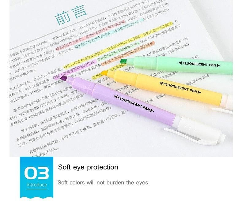 Double Head Fluorescent Highlighter Pen Markers Pastel Drawing Pen for Student School Office Supplies Cute Stationery - MomyMall