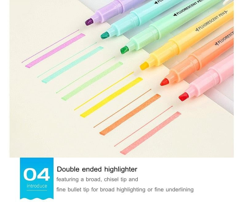 Double Head Fluorescent Highlighter Pen Markers Pastel Drawing Pen for Student School Office Supplies Cute Stationery - MomyMall