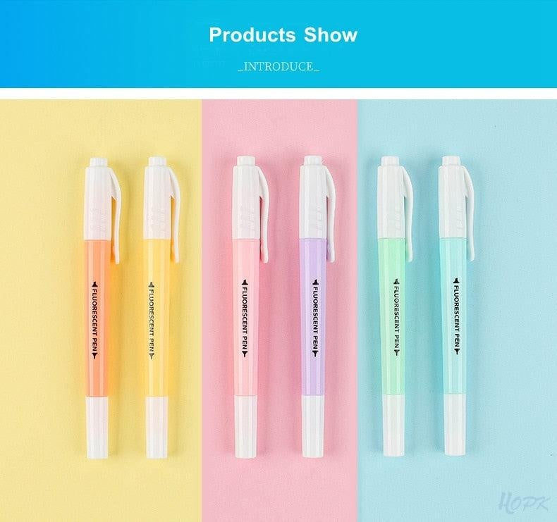 Double Head Fluorescent Highlighter Pen Markers Pastel Drawing Pen for Student School Office Supplies Cute Stationery - MomyMall