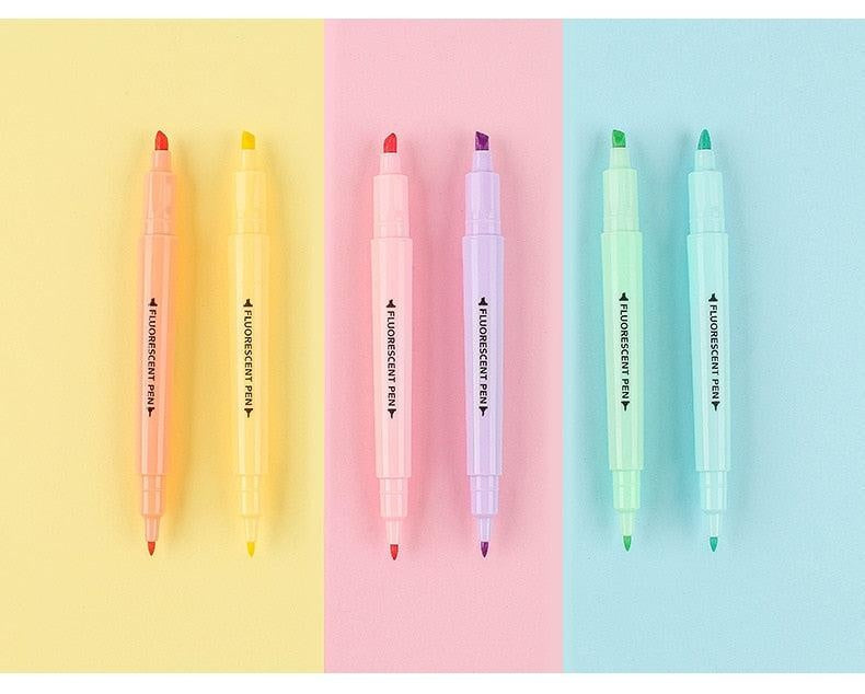 Double Head Fluorescent Highlighter Pen Markers Pastel Drawing Pen for Student School Office Supplies Cute Stationery - MomyMall