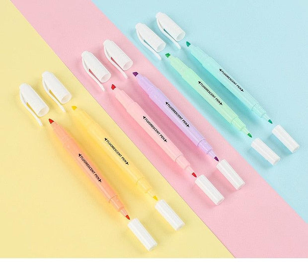 Double Head Fluorescent Highlighter Pen Markers Pastel Drawing Pen for Student School Office Supplies Cute Stationery - MomyMall