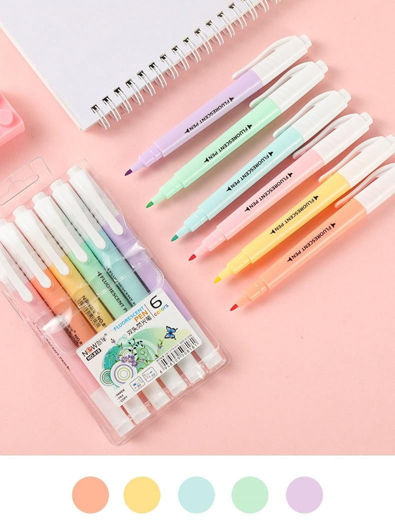 Double Head Fluorescent Highlighter Pen Markers Pastel Drawing Pen for Student School Office Supplies Cute Stationery - MomyMall