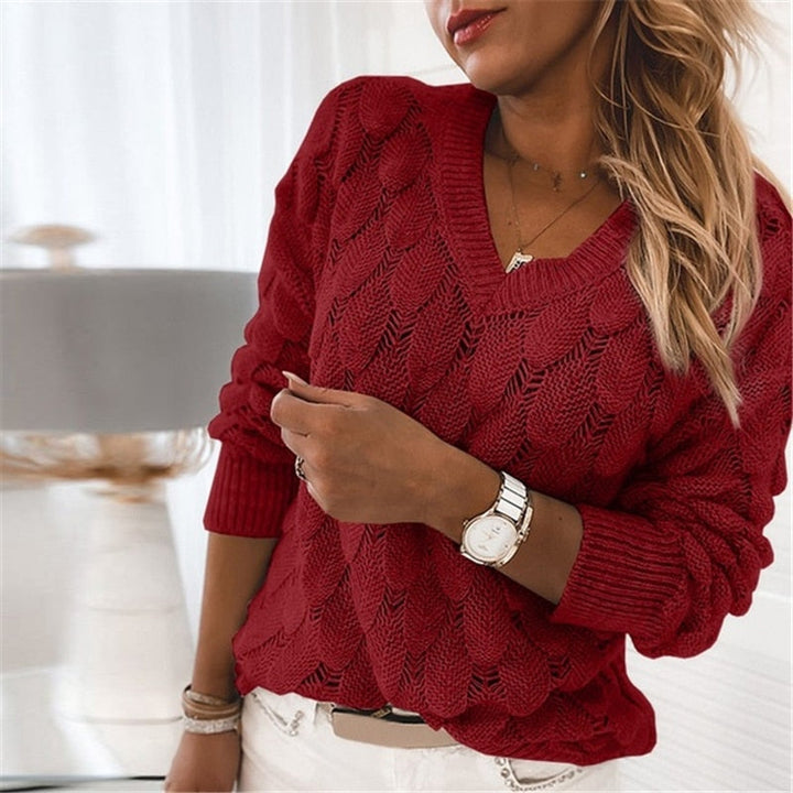 Women V Neck Solid Knitted Casual Sweater - MomyMall