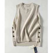 knitted vest solid o neck sleeveless - MomyMall One Size / Beige