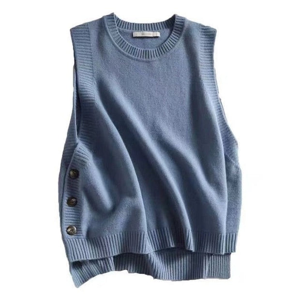 knitted vest solid o neck sleeveless - MomyMall One Size / Blue