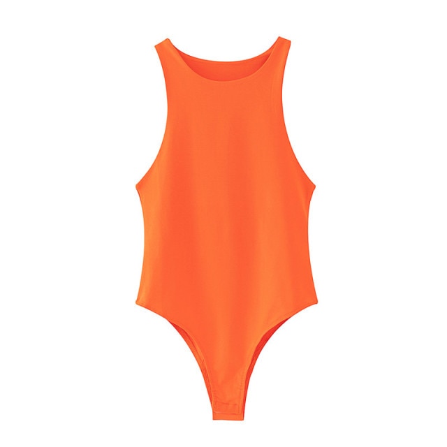 Off Shoulder Body Tops Streetwear Casual Candy Color Bodysuits - MomyMall Orange / M