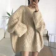 Oversize Knitted Lantern Sleeve Solid Sweater - MomyMall Default Title