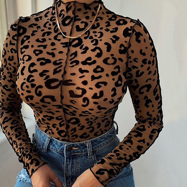 New Sexy Leopard Printed Skinny Bodysuit - MomyMall Brown / M