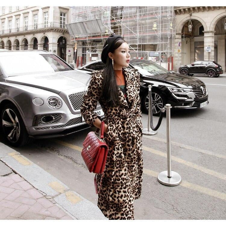 Leopard Print Trench Coat With Belt - MomyMall