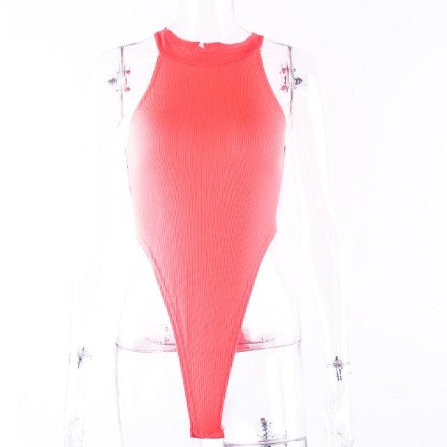 Sexy High Street Bodycon Neon Bodysuits - MomyMall Coral Red / M