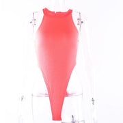 Sexy High Street Bodycon Neon Bodysuits - MomyMall Coral Red / M