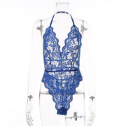 Floral Lace 9 Colors Halter Backless Bodysuit - MomyMall royal blue / S