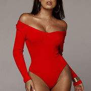 Off Shoulder Long Sleeve Bodysuit - MomyMall Red / S