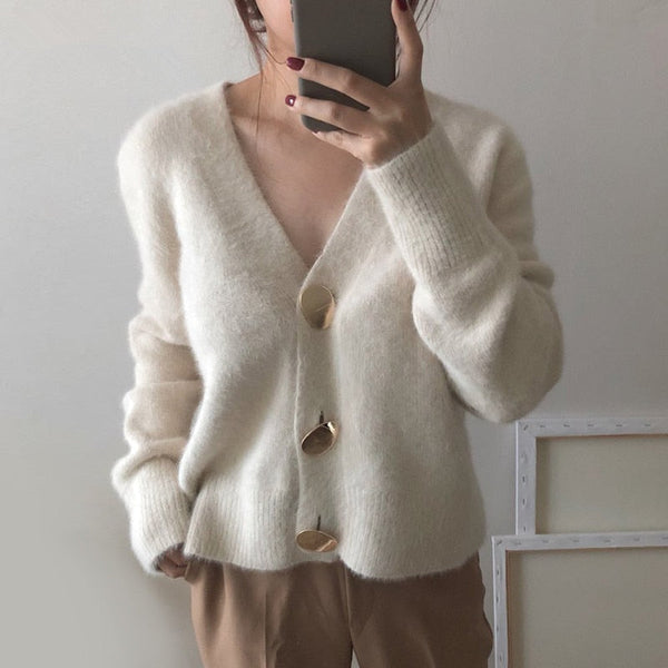 Mink Cashmere Cardigan Sweater - MomyMall