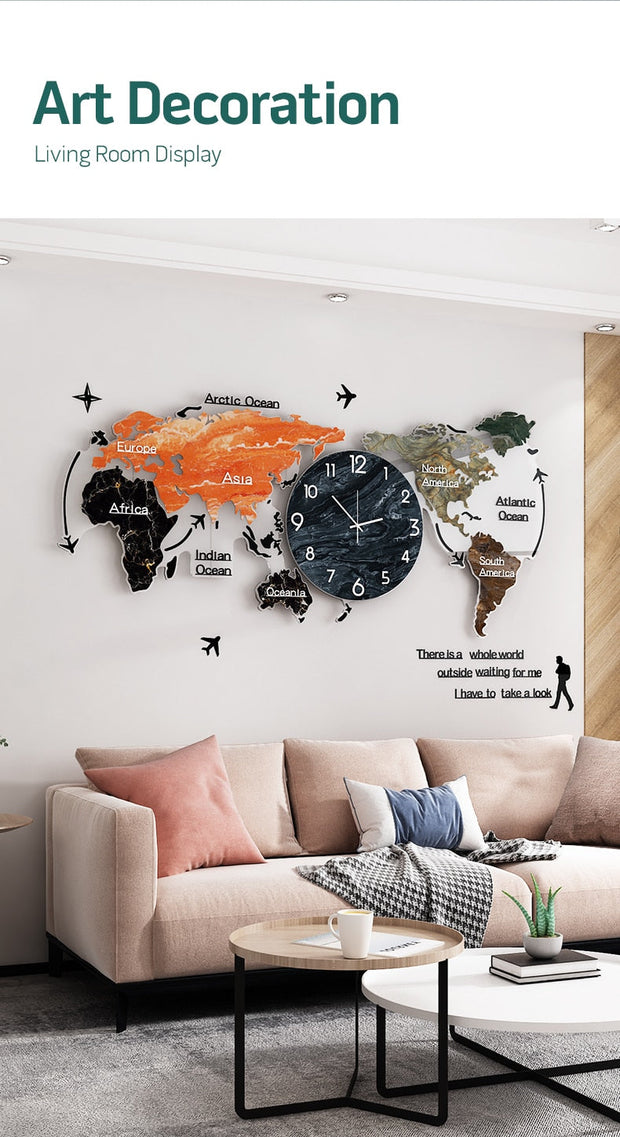 Creative Large World Wall Clock - MomyMall