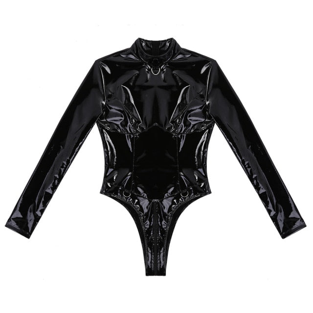 Long Sleeves Double Zipper Leotard Bodysuit - MomyMall Black / M