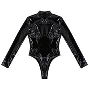 Long Sleeves Double Zipper Leotard Bodysuit - MomyMall Black / M