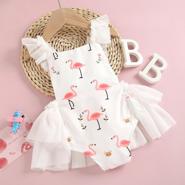 Lace Let's Flamingo Ruffle Romper