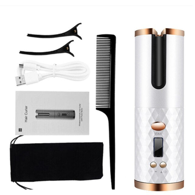 Cordless Automatic Hair Curler - MomyMall Farasha Beauty / Luxe White