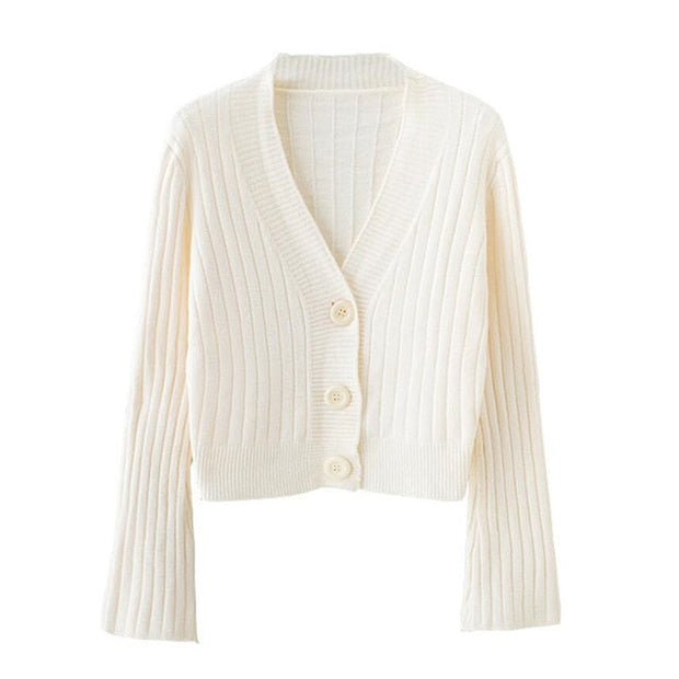 2021 Cardigan Long Flare Sleeve Short Sweater - MomyMall One Size / Beige