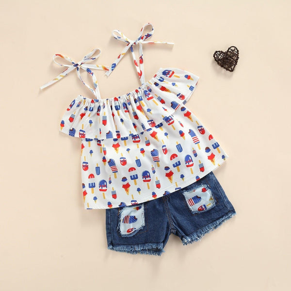 4th of July Ice Cream Outfit - MomyMall Red/White/Blue / 1-2 Toddler
