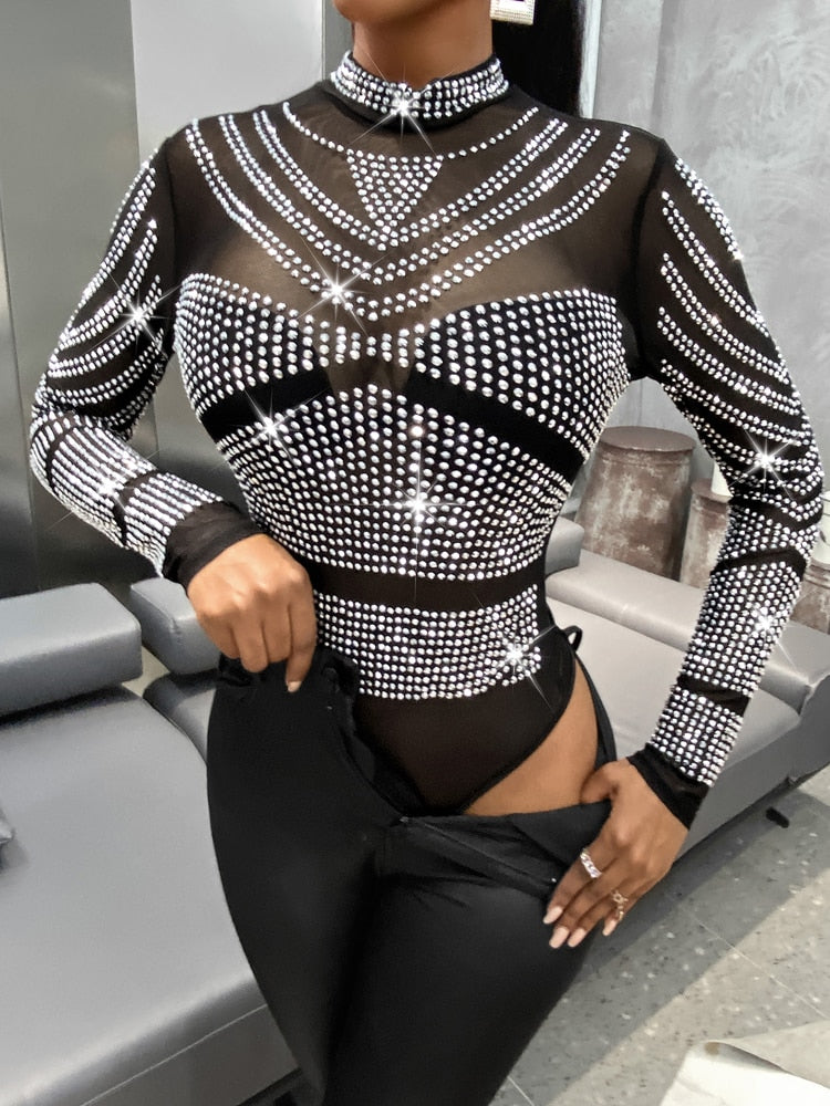 Long Sleeve See Through Transparent Jumpsuit - MomyMall