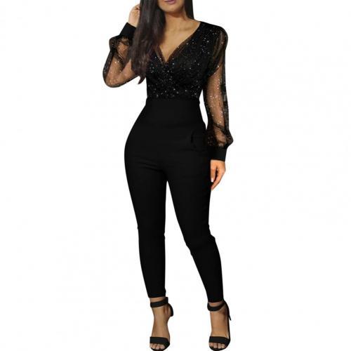 Black Elegant Sequins Glitter Party Night Sexy Bodysuit - MomyMall black / M