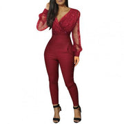 Black Elegant Sequins Glitter Party Night Sexy Bodysuit - MomyMall Red / M