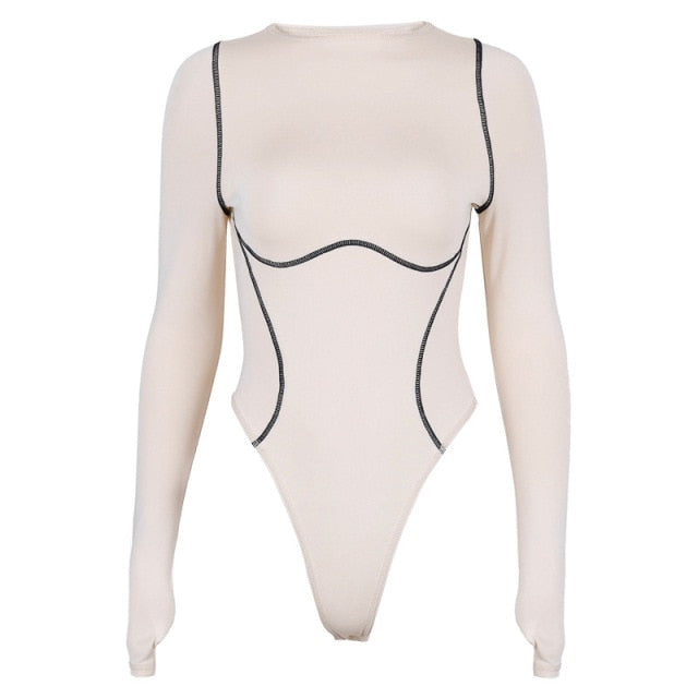 long sleeve fitness skinny elastic Bodysuit - MomyMall M / nude